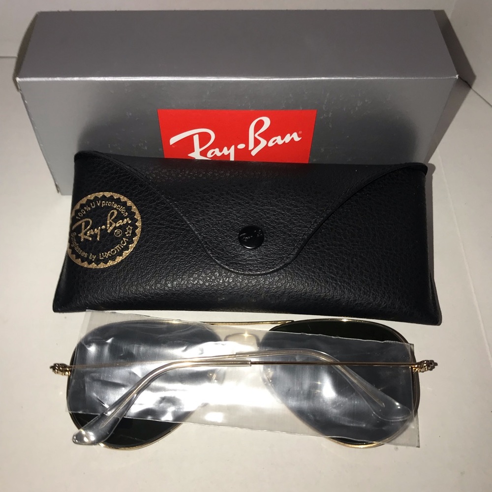 NEW RAYBAN AVIATOR LARGE METAL‎ SUNGLASSES Green Classic G-15  +  Frame:  Gold - Picture 7 of 11